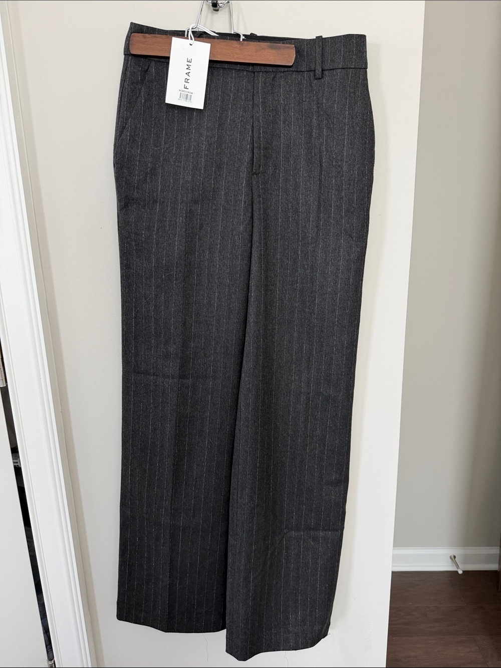 Frame Denim Charcoal Metallic Pinstripe Wide-Leg Trousers